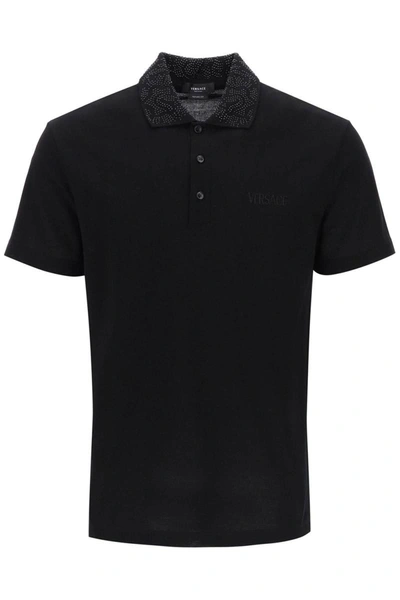 Shop Versace Barocco Silhouette Polo Shirt In Black