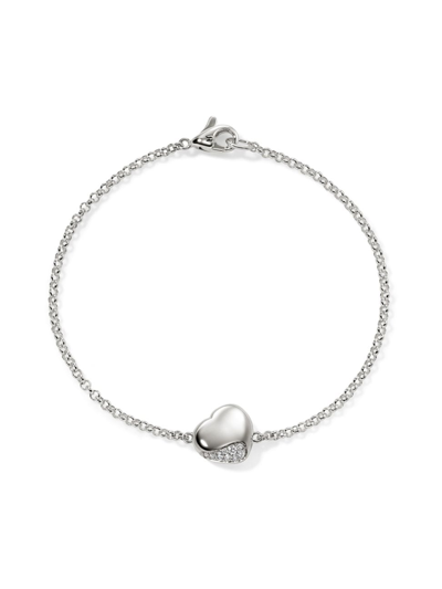 Shop John Hardy Women's Pebble Sterling Silver & 0.07 Tcw Diamond Heart Charm Bracelet