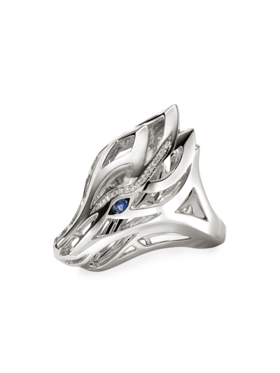Shop John Hardy Women's Naga Dragon Sterling Silver, 0.14 Tcw Diamond & Blue Sapphire Saddle Ring