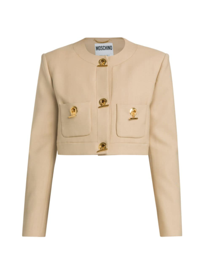 Shop Moschino Women's Chains & Hearts Cropped Jacket In Beige