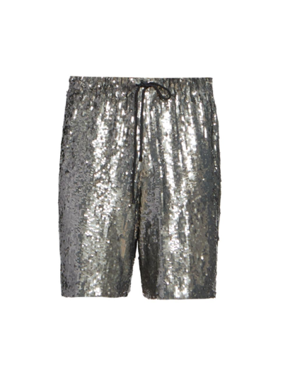 Shop Dries Van Noten Men's Piperi Sequin Embellished Shorts In Silver
