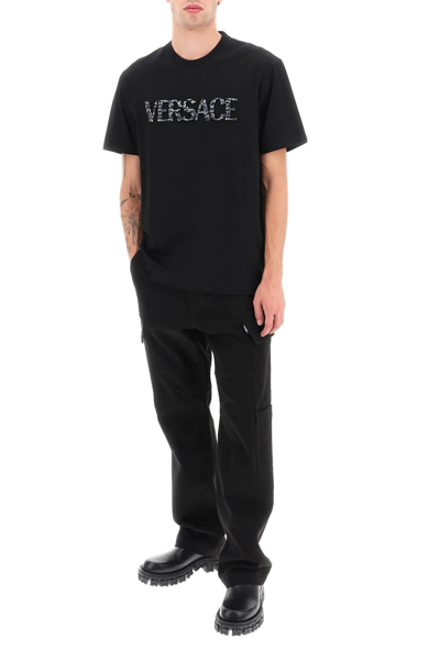 Shop Versace Croco-effect Logo T-shirt In Black