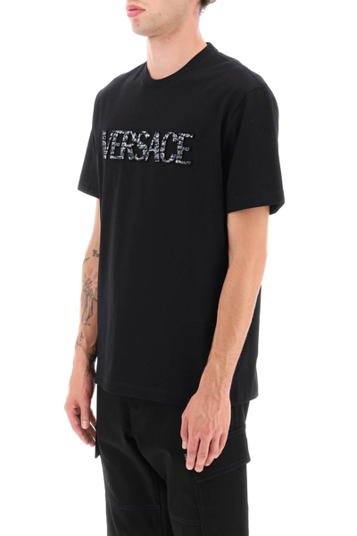 Shop Versace Croco-effect Logo T-shirt In Black