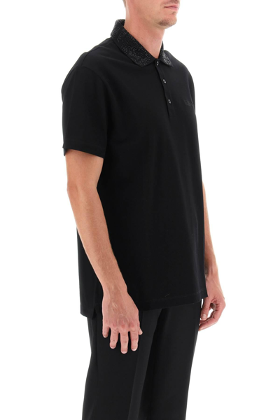 Shop Versace Barocco Silhouette Polo Shirt In Black