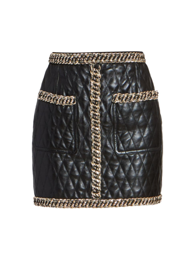 Shop Balmain Women's Quilted Chain Leather Miniskirt In Black Gold