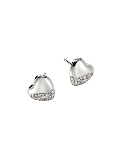 Shop John Hardy Women's Pebble Sterling Silver & 0.25 Tcw Diamond Heart Stud Earrings