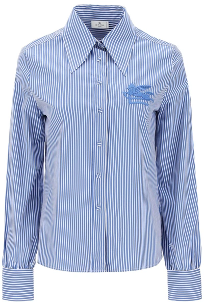 Shop Etro Striped Regular Fit Shirt In White, Blue