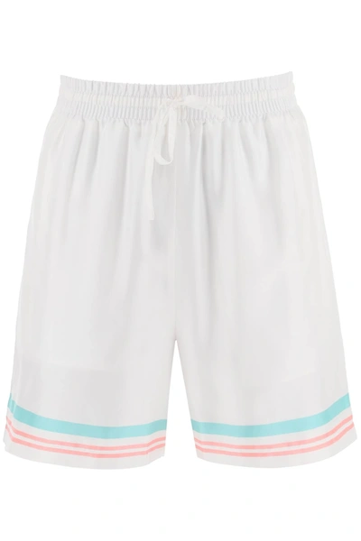 Shop Casablanca Tennis Club Silk Shorts In White