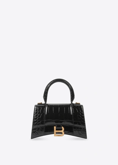 Shop Balenciaga Black Hourglass Xs Top Handle Bag