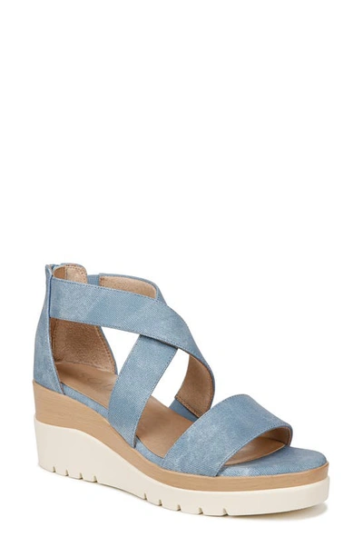 Shop Soul Naturalizer Goodtimes Ankle Strap Wedge Sandal In Mid Blue Faux Leather