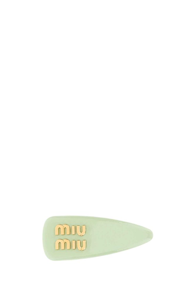 Shop Miu Miu Logo Plaque Hair Clip In Green