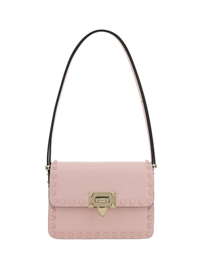 Shop Valentino Garavani Rockstud Foldover Top Shoulder Bag In Pink