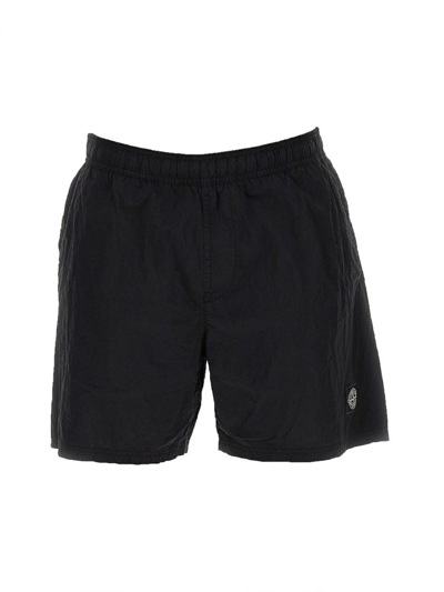 Shop Stone Island Logo Patch Swimming Shorts In Black