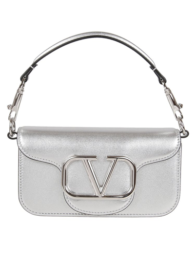 Shop Valentino Locò Metallic Effect Foldover Top Shoulder Bag In Silver