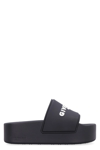 Shop Givenchy Logoed Rubber Platform Slides In Black
