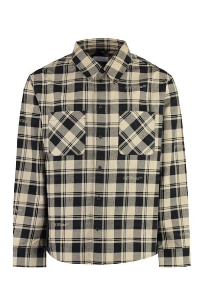 Shop Off-white Checked Flannel Shirt In Beige