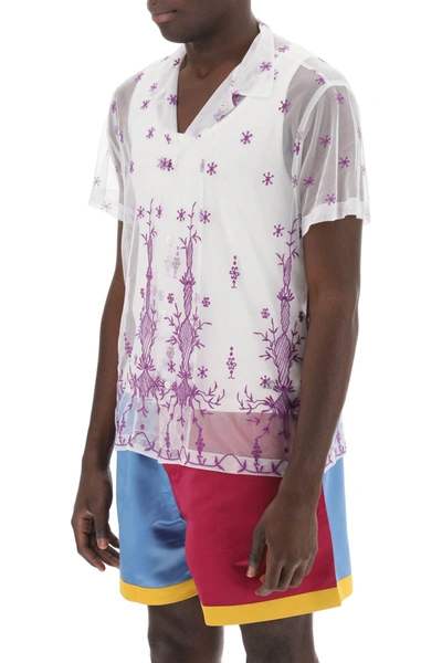 Shop Bode Lavandula Bowling Shirt In Embroidered Tulle