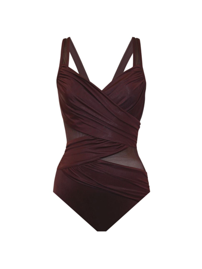 Shop Miraclesuit Swim Women's Network Madero Ruched Criss Cross One-piece Swimsuit In Sumatra Brown