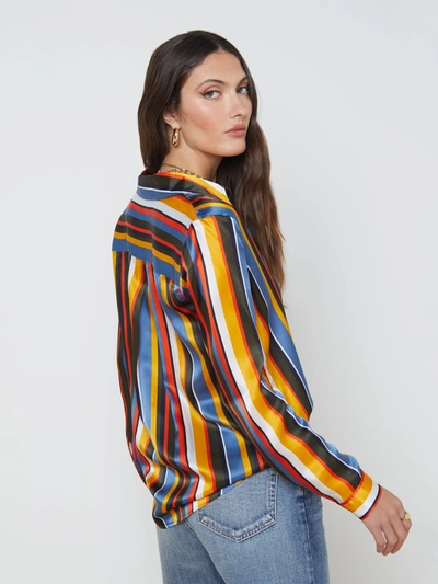 Shop L Agence Tyler Silk Blouse In Blue Horizon Multi Mixed Stripe