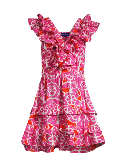 Shop Ro's Garden Women's Dante Floral Cotton Frill Minidress In Pink Oahu