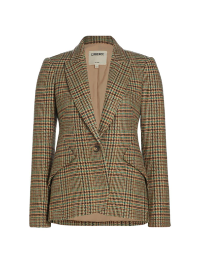 Shop L Agence Women's Chamberlain Houndstooth Wool-blend Blazer In Tan Green Jasper Multi Plaid
