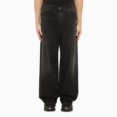 Shop Balenciaga Black Denim Baggy Pants With Size Stickers Men