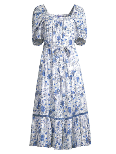 Shop Ro's Garden Women's Helsinki Belted Floral Cotton Midi-dress