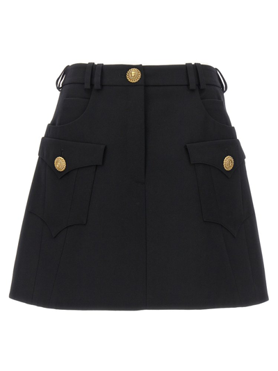 Shop Balmain Logo Button Mini Skirt In Black