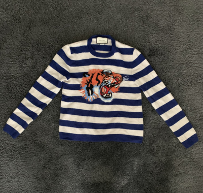 Pre-owned Gucci Tiger Intarsia Knit Sweater In Stripe