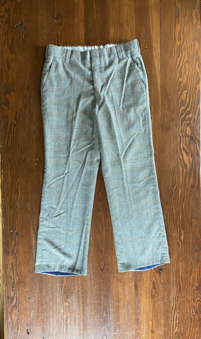 Pre-owned Vintage 70's Houndstooth Slight Flare Slacks 33x29 Pants In Blue/cream/brown