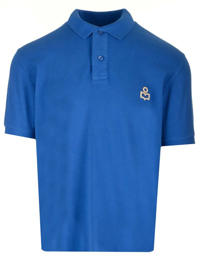 Shop Isabel Marant Afko Logo Embroidered Polo Shirt In Blue