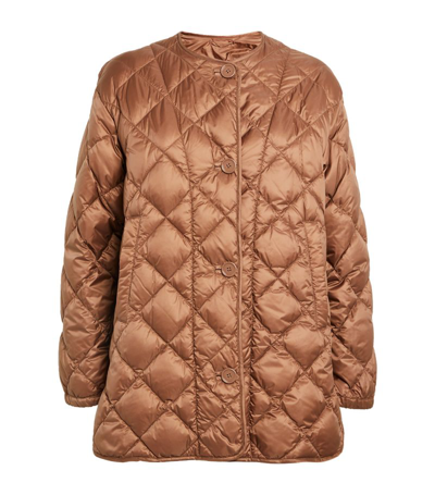 Shop Max Mara Collarless Quilted Jacket In Brown