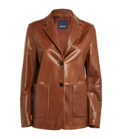Shop Max Mara Leather Collared Jacket In Brown
