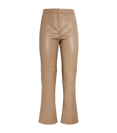 Shop Max Mara Faux-leather Slim-leg Trousers In Beige