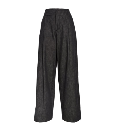 Shop Max Mara Denim-effect Wide Trousers In Black