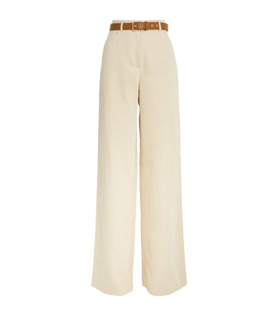 Shop Max Mara Cotton-linen Wide-leg Trousers In White