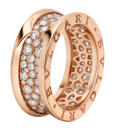 Shop Bvlgari Rose Gold And Diamond B. Zero1 Ring