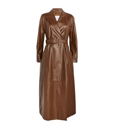 Shop Max Mara Leather Trench Coat In Brown