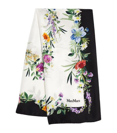Shop Max Mara Silk Floral Print Scarf In White