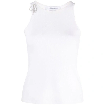 Blumarine Logo-brooch Ribbed Tank Top In White