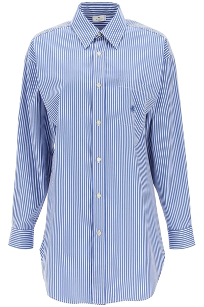 Shop Etro Striped Poplin Shirt In White, Blue