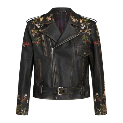 Shop Etro Leather Outerwears In Black
