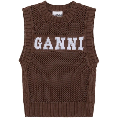 Shop Ganni Sweaters In Brown