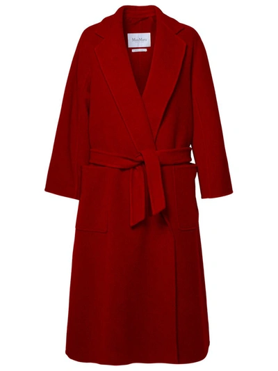 Max Mara Robe Silhouette Midi Coat With Double-faced Wool In Red