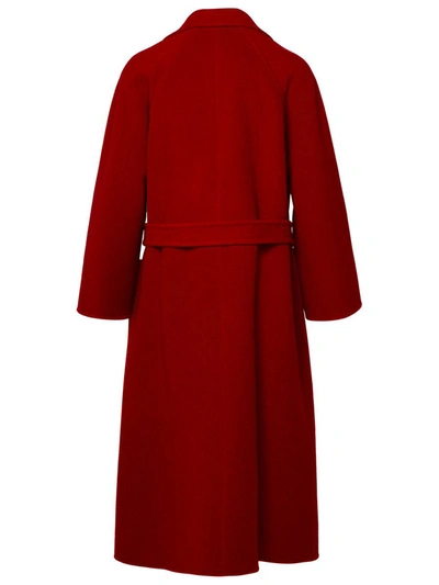 Max Mara Robe Silhouette Midi Coat With Double-faced Wool In Red