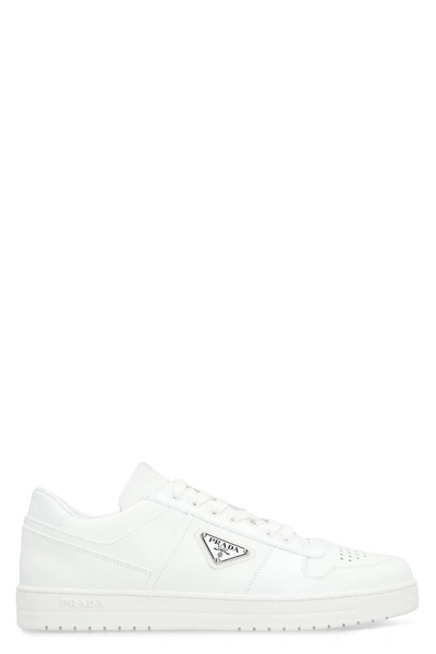 Shop Prada Downtown Leather Low-top Sneakers In White