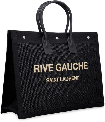 Shop Saint Laurent Rive Gauche Woven Straw Tote In Black