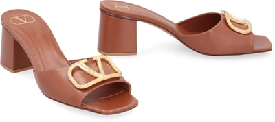 Shop Valentino Garavani - Leather Sandals In Saddle Brown