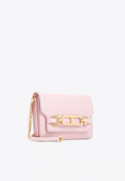 Shop Tom Ford Croc-embossed Calf Leather Shoulder Bag In Pink