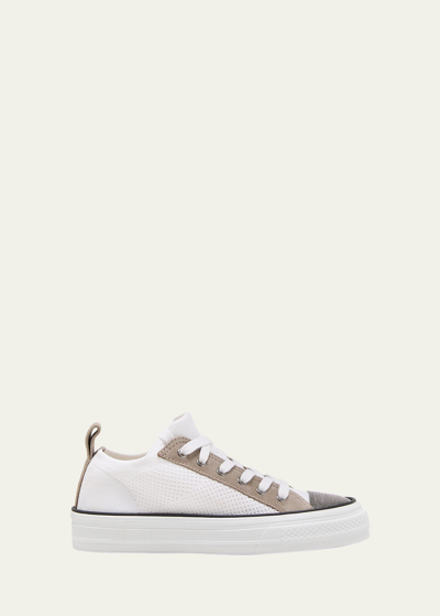 Shop Brunello Cucinelli Knit Monili Cap-toe Sneakers In C001 White